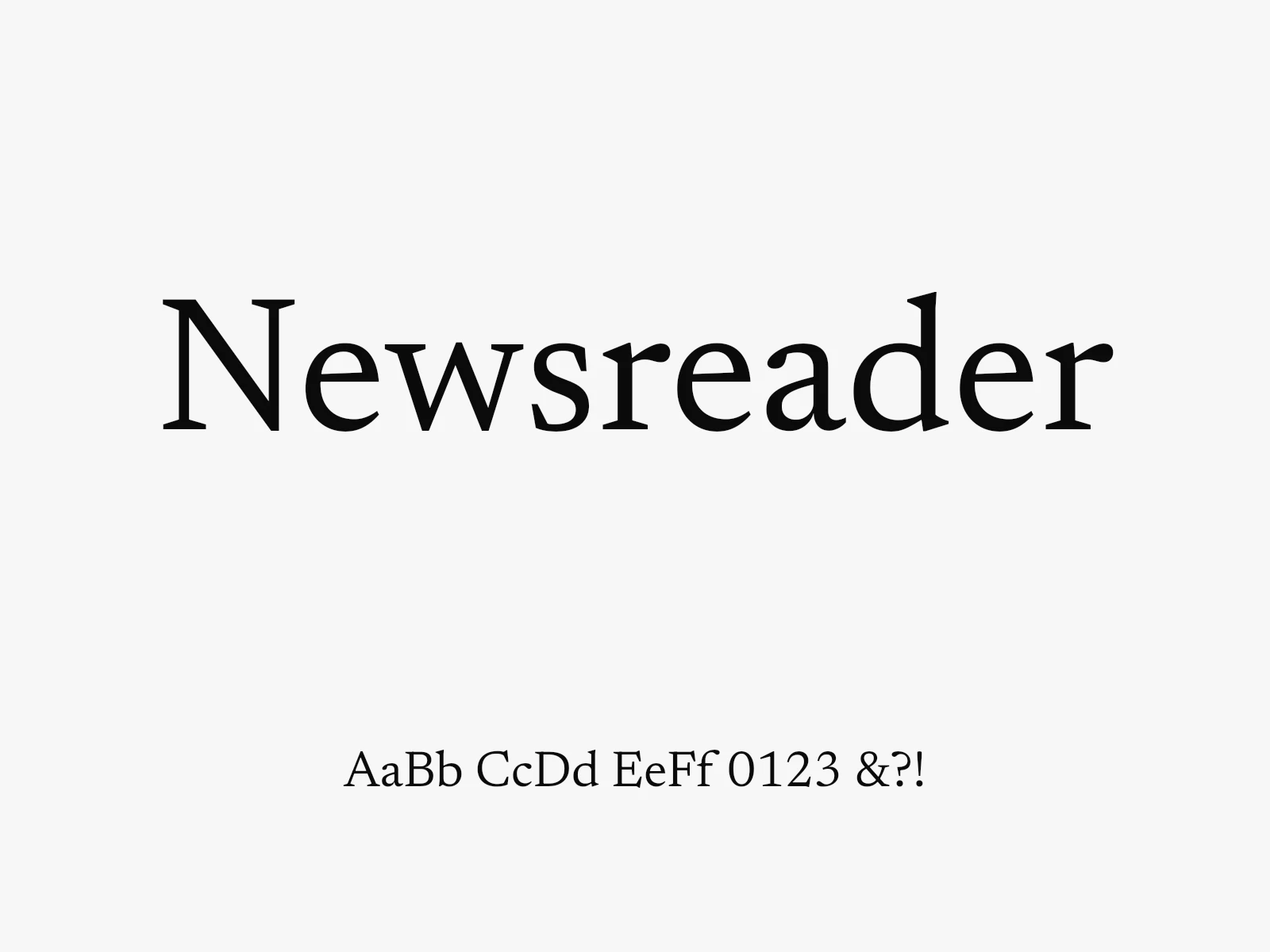 Newsreader type specimen
